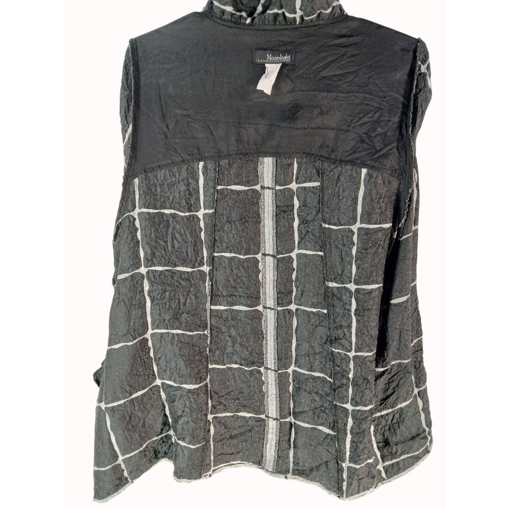 Moonlight Y&S Womens Crinkle Gray Black Grid Button Jacket Size L Pouch Pockets - Picture 12 of 16